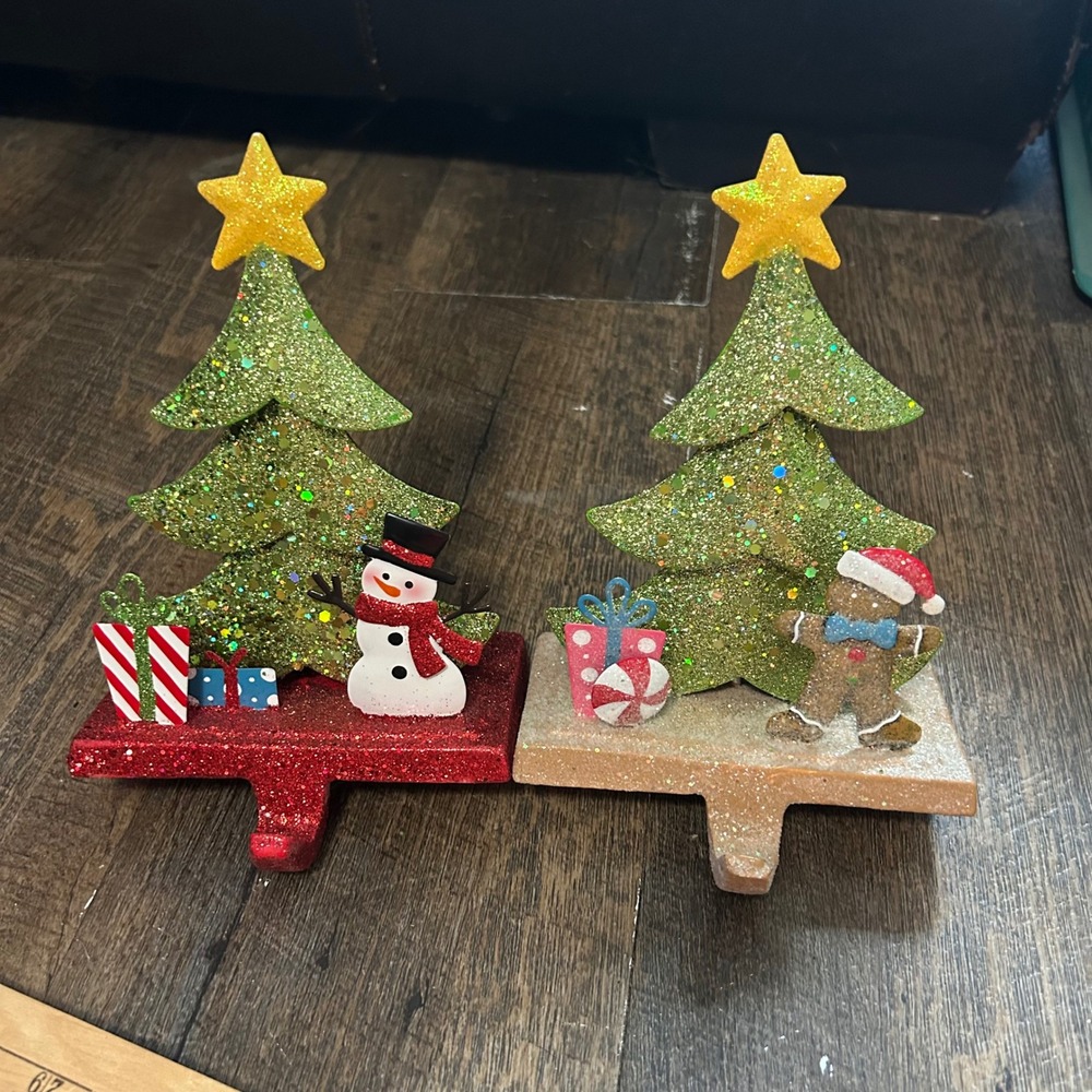 Kurt S. Adler Christmas Tree Stocking Holder Set Snowman Gingerbread 7.5 Inch